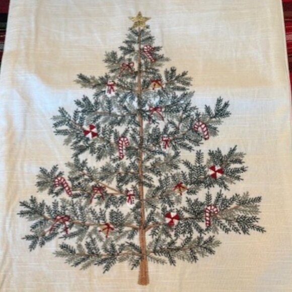 Shabby Chic 2 Piece Christmas Table Runner Embroidered Tree Tartan Plaid NWT - Picture 8 of 12